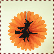 Sorcière décorée Halloween ronde papier ventilateur